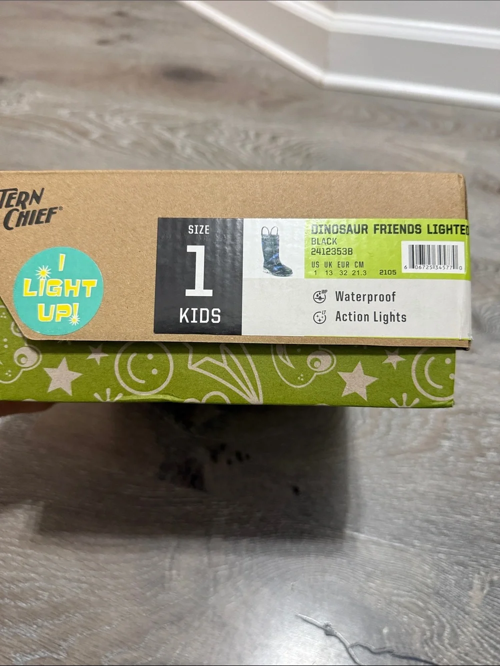 NEW Western Chief Kids Black Rain Boots with Blue & Green Dinosaur Print